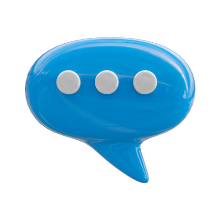 Blue 3D icon of chat bubble isolated on white background. message and chat app symbol. 3D Illustrationの写真素材