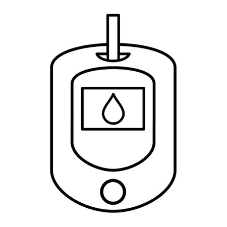Black and white icon of a glucose meter in clean line style. Diabetes care, blood glucose monitoring, glucose testingのイラスト素材