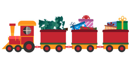 Christmas freight train with a Christmas tree and a bunch of giftsのイラスト素材
