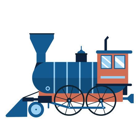 Retro train steam locomotive in blue color in blue side viewのイラスト素材