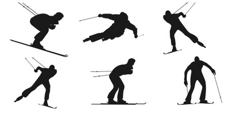 Shadow set of skiers, skiing in different posesのイラスト素材