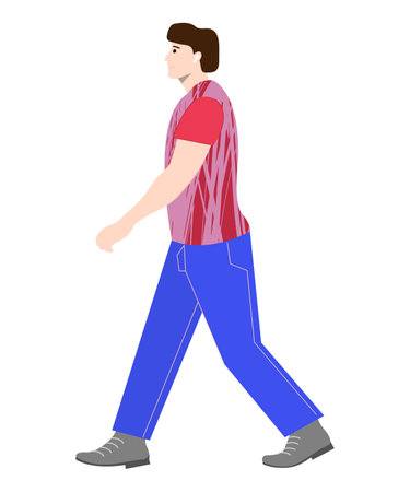 Vector illustration of a young man walking. isolated on white background.のイラスト素材