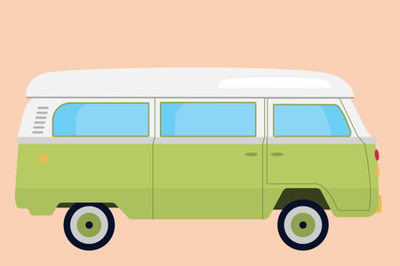 Vintage camper van, vector illustration in flat design style.のイラスト素材