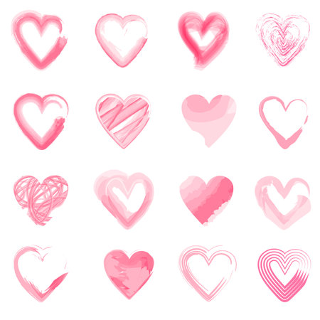 Set of pink watercolor hearts on white background. vector illustration.のイラスト素材