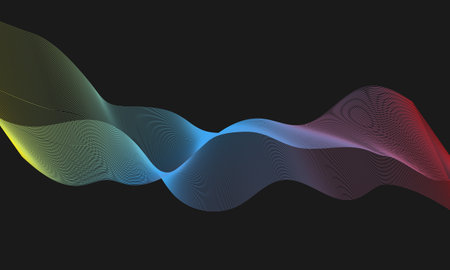 Abstract vector background with wavy lines. colorful waves on black backgroundのイラスト素材