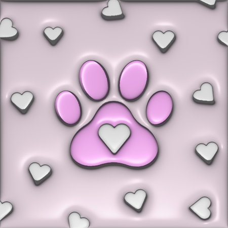 paw print with hearts on a pink background. 3d renderingの写真素材