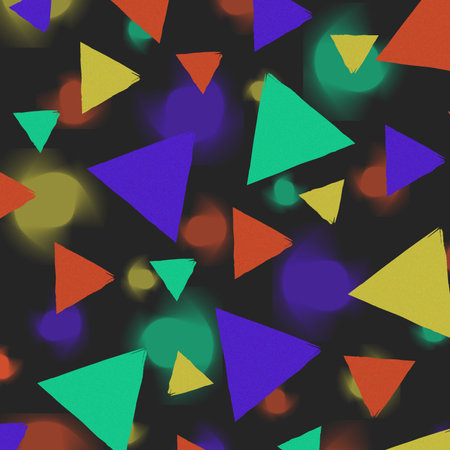 Seamless pattern with multicolored triangles on a black backgroundの写真素材