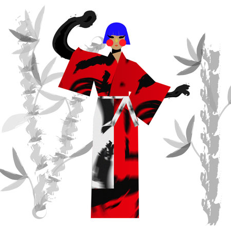 Man in a red coat on a background of plants. vector illustrationの写真素材