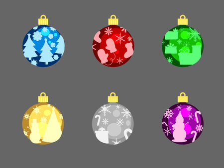 Set of christmas baubles with snowflakes. Vector illustration.のイラスト素材