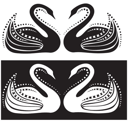 The stylized image of a pair of swansのイラスト素材