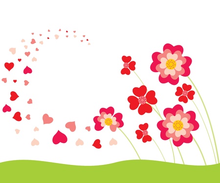 The flower petals in the form of hearts flutter in the airのイラスト素材