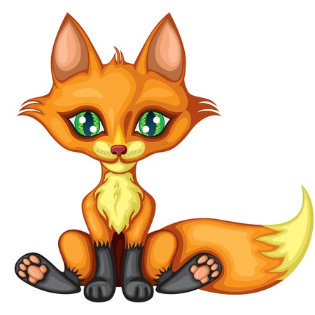 A cute little red fox sits, stretching out his foot, and wags its tail. A full-color imageのイラスト素材