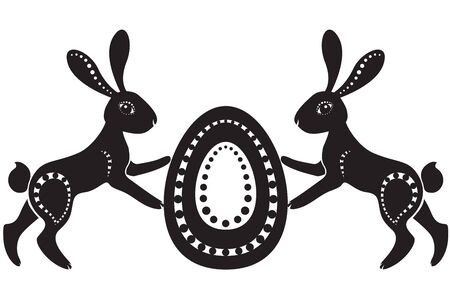 The stylized image of a pair of easter hares holding the eggのイラスト素材