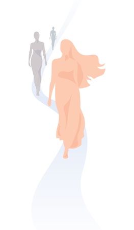 Light background with silhouettes girls models walk the podiumのイラスト素材