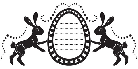 The stylized image of a pair of easter hares holding the eggのイラスト素材