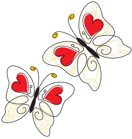 Contour Butterfly with hearts and beads on the wingsのイラスト素材