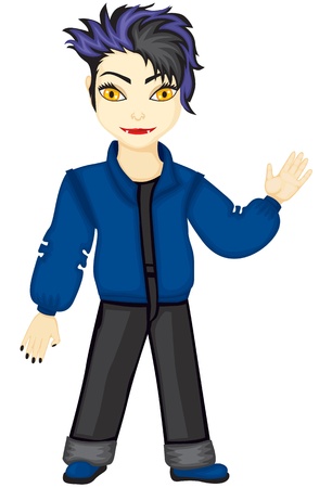 Young vampire with fashionable youth hairstyle smiles, showing teethのイラスト素材