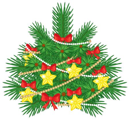 Christmas fir tree decorated with bows, stars and beadsのイラスト素材