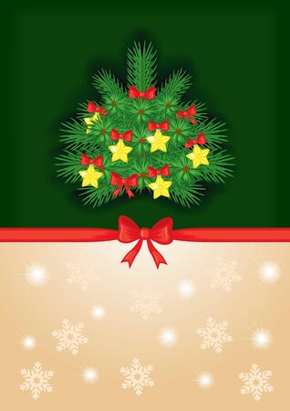 Congratulatory background with a red bow and decorated fir treeのイラスト素材