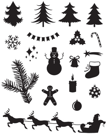 Silhouette set of Christmas iconsのイラスト素材