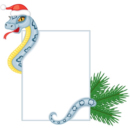 Cute cartoon snake gray-blue color with a patterned back keeps a cardのイラスト素材