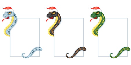 Cute cartoon snake multicolor with a patterned back keeps a cardのイラスト素材