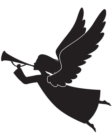 A silhouette of a Christmas Angel Blowing a trumpetのイラスト素材