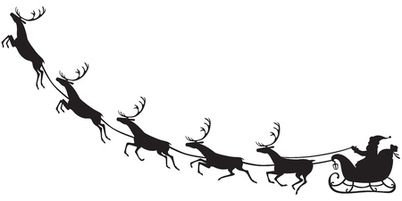 Silhouette of Santa Claus sitting in a sleigh, reindeer who pullのイラスト素材