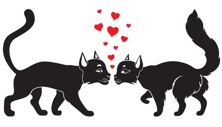 Valentine cat and kitty surrounded by heartsのイラスト素材