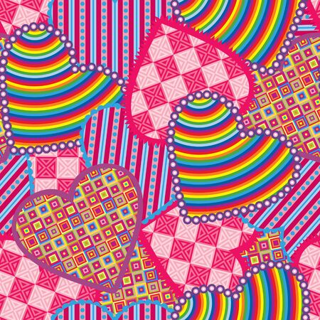 Decorative seamless background with multicolor heartsのイラスト素材