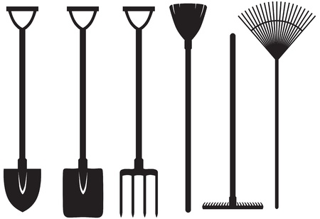 Set of silhouette images of gardening toolsのイラスト素材