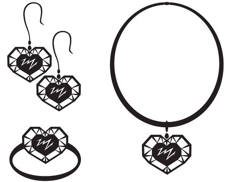Jewelry set with precious stones in the form of heartsのイラスト素材