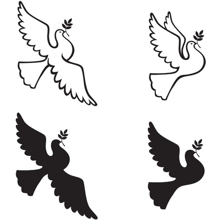 Contour and silhouette dove with a branchのイラスト素材