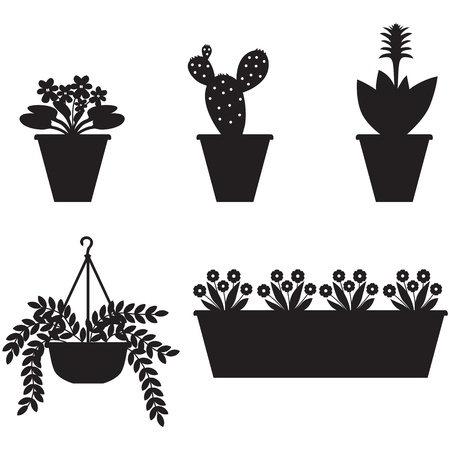 Silhouettes of window flowers in different potsのイラスト素材