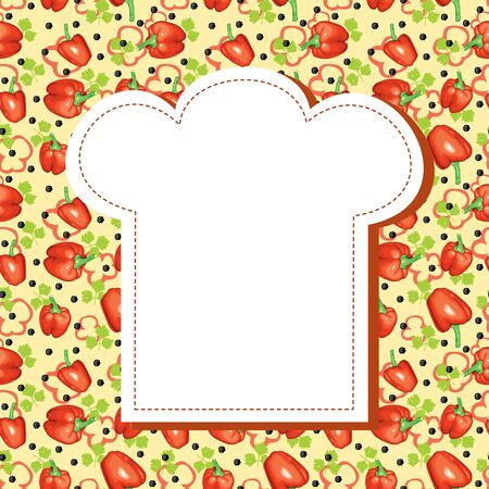 Background for the menu of bitter, sweet pepper and parsley, and a blank space in a chef's hat for textのイラスト素材