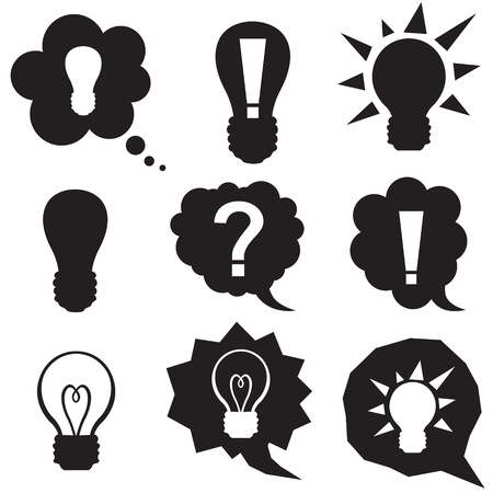Set silhouette speech bubbles with symbol idea and lightbulbのイラスト素材