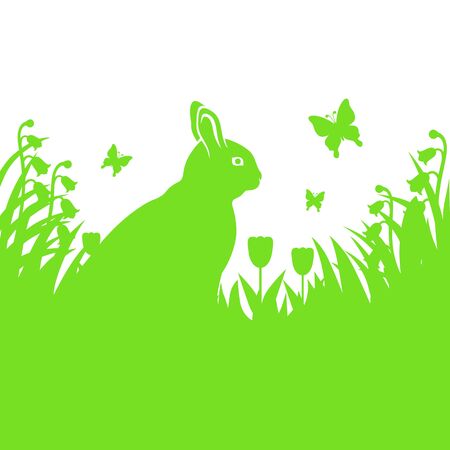 Silhouette image of the Easter bunny in the grassのイラスト素材