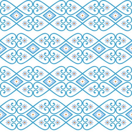 Blue gentle ornament seamless pattern with curls and flowersのイラスト素材