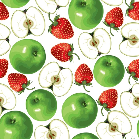 Seamless pattern of green apple and strawberriesのイラスト素材