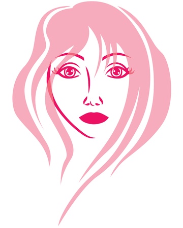 Stylized image beautiful girl face in pink toneのイラスト素材