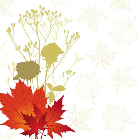 Congratulation autumn background with flowers silhouette and maple leavesのイラスト素材