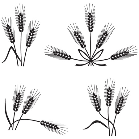Set of silhouette images of wheat earsのイラスト素材