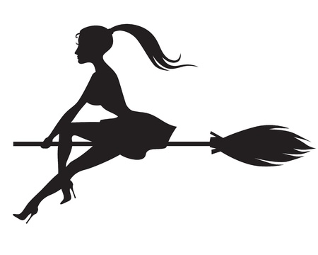 Beautiful glamour witch flying on a broomstickのイラスト素材