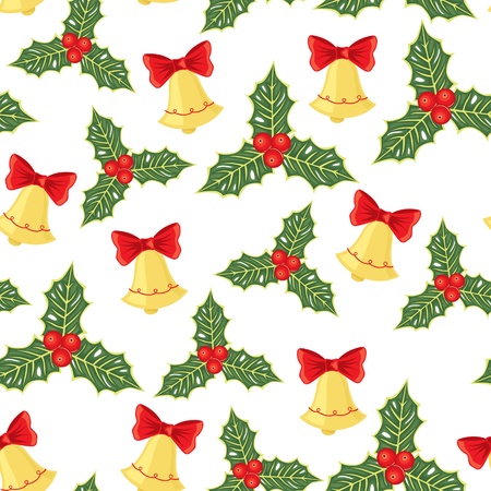 Christmas seamless pattern with bells and hollyのイラスト素材