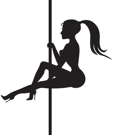 Silhouette of a beautiful girl dancing striptease around a poleのイラスト素材