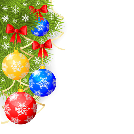 Congratulatory Christmas background with fir branches and decorative ballsのイラスト素材