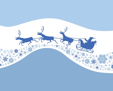 Congratulatory card with Santa Claus riding a sleigh on background snowflakes のイラスト素材