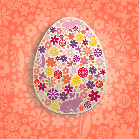 Easter background with egg decorated flowers on floral backgroundのイラスト素材