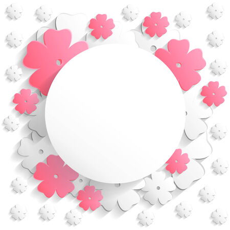 Floral background with pink and white flower with place for text in the form circleのイラスト素材