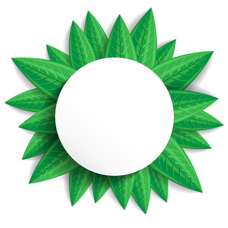 Spring greeting background with green leaves and space for text in form roundのイラスト素材